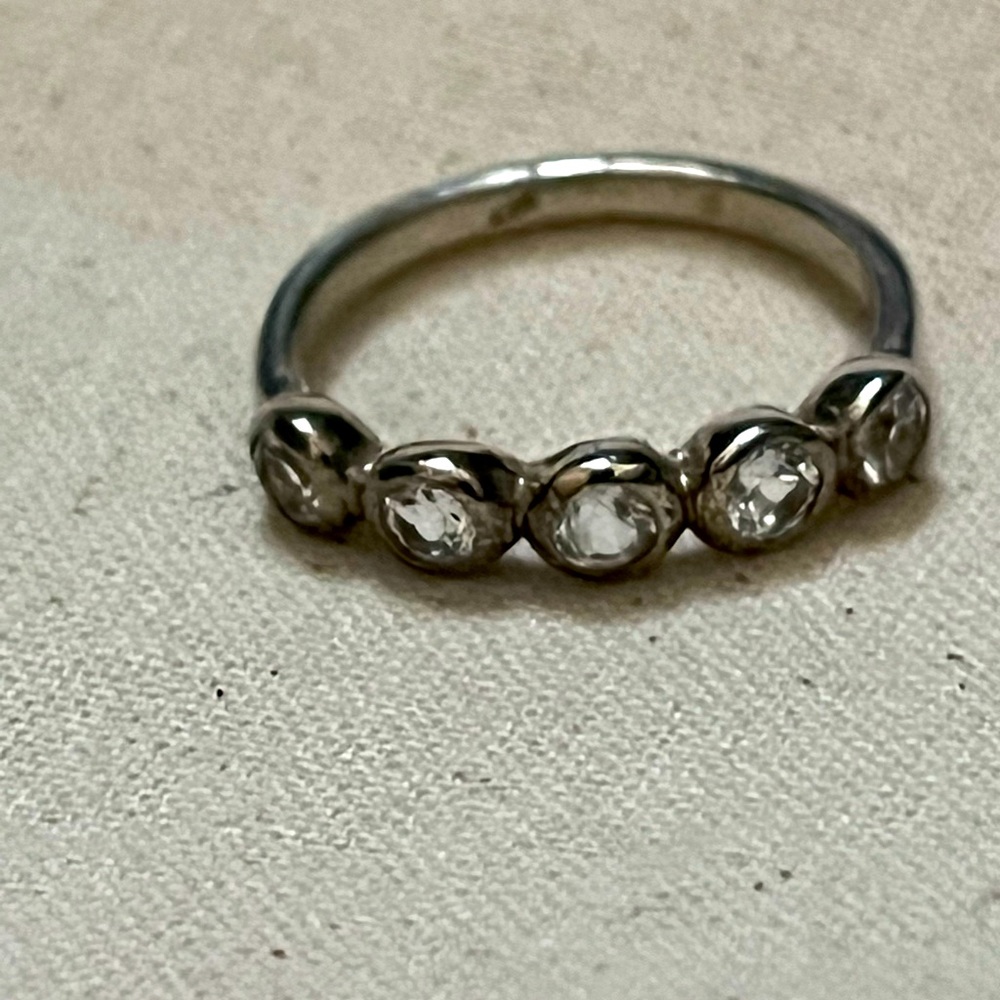 White Topaz Five Stone Sterling Silver Band